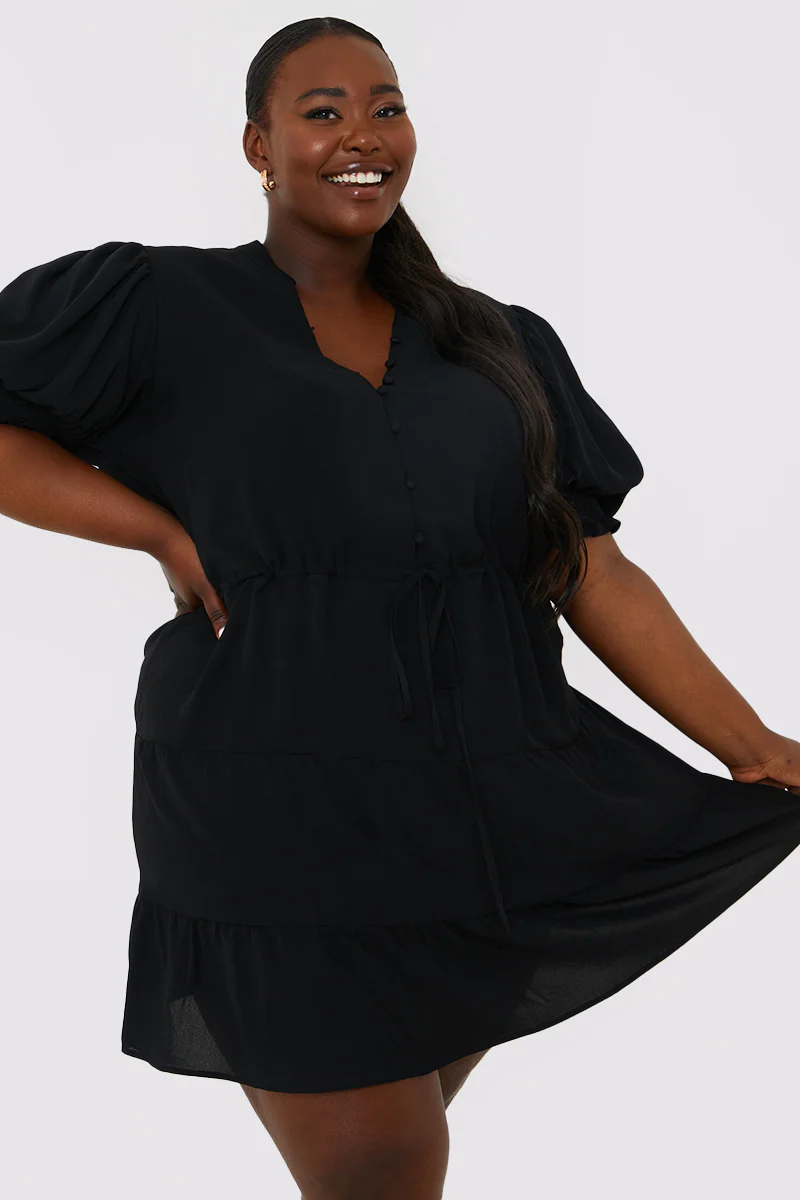 Drawstring Waist Balloon Sleeve Mini Dress - Image 12