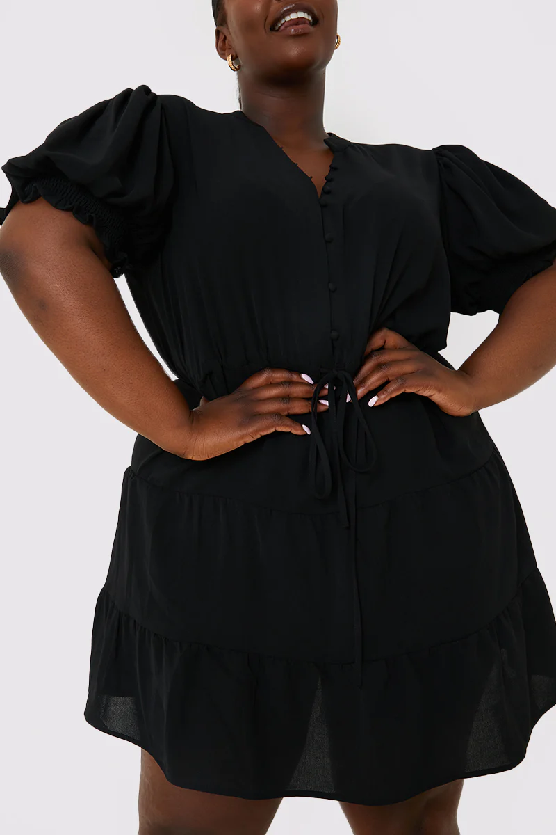 Drawstring Waist Balloon Sleeve Mini Dress - Image 14