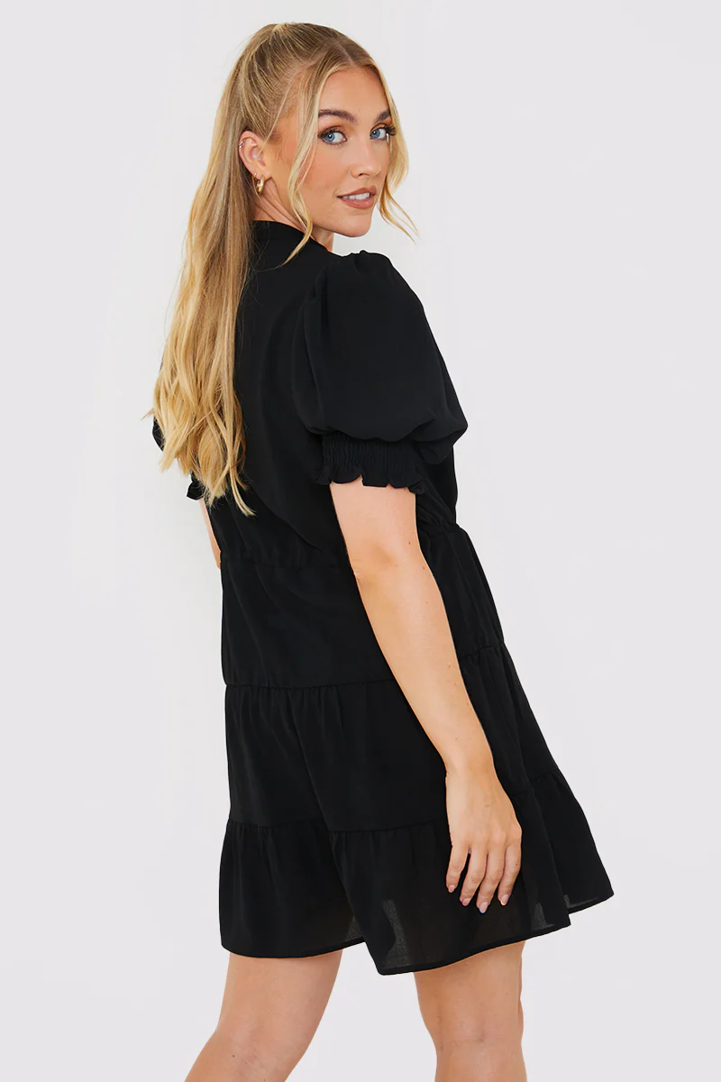 Drawstring Waist Balloon Sleeve Mini Dress - Image 2