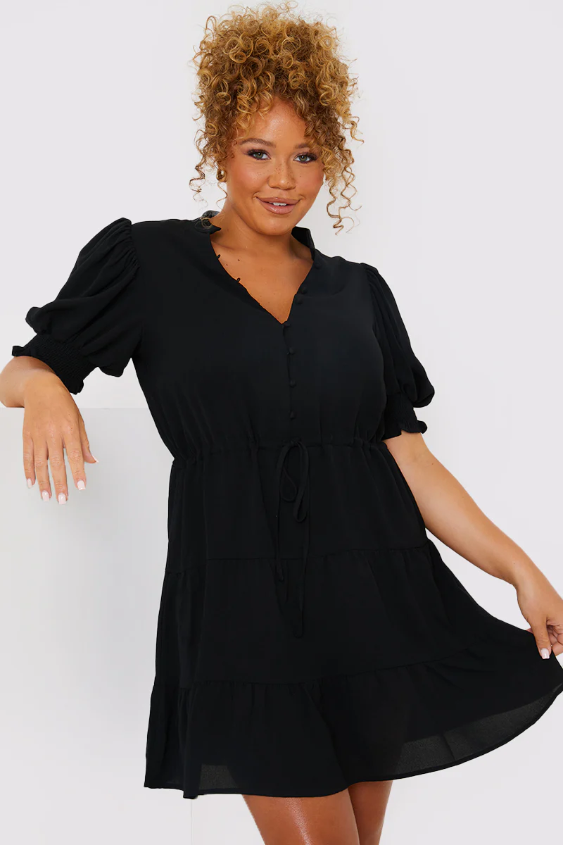 Drawstring Waist Balloon Sleeve Mini Dress - Image 4
