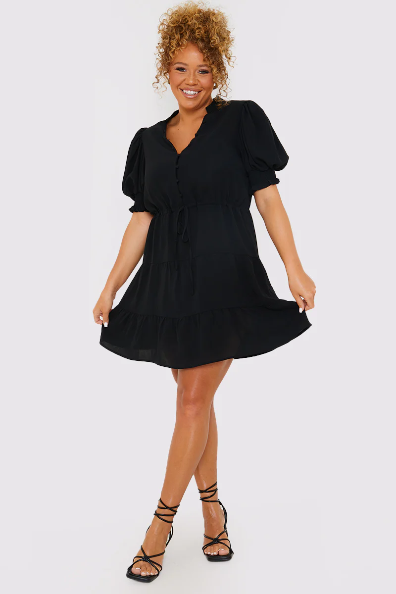 Drawstring Waist Balloon Sleeve Mini Dress - Image 6