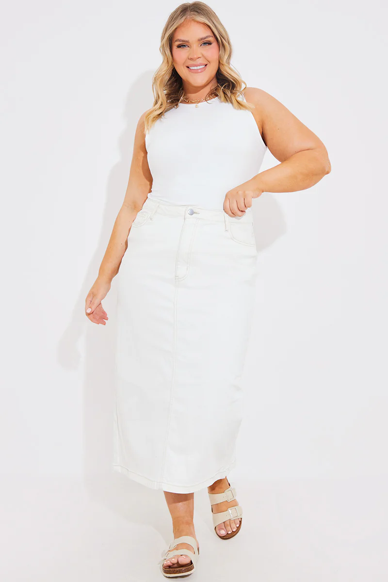 Denim Back Split Midi Skirt - Image 4