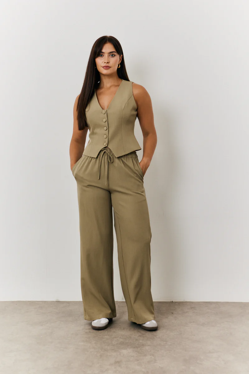 Elasticated Mid Rise Wide Leg Trouser