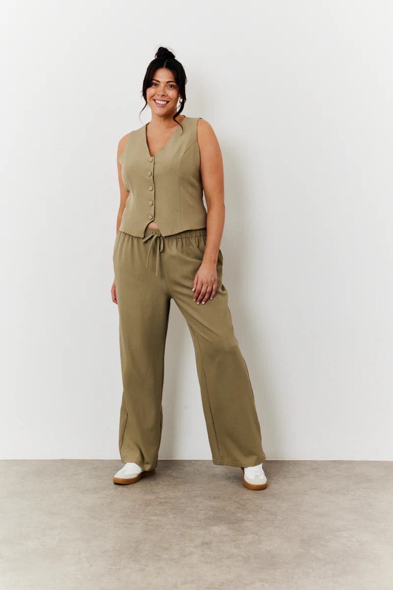 Elasticated Mid Rise Wide Leg Trouser - Image 5