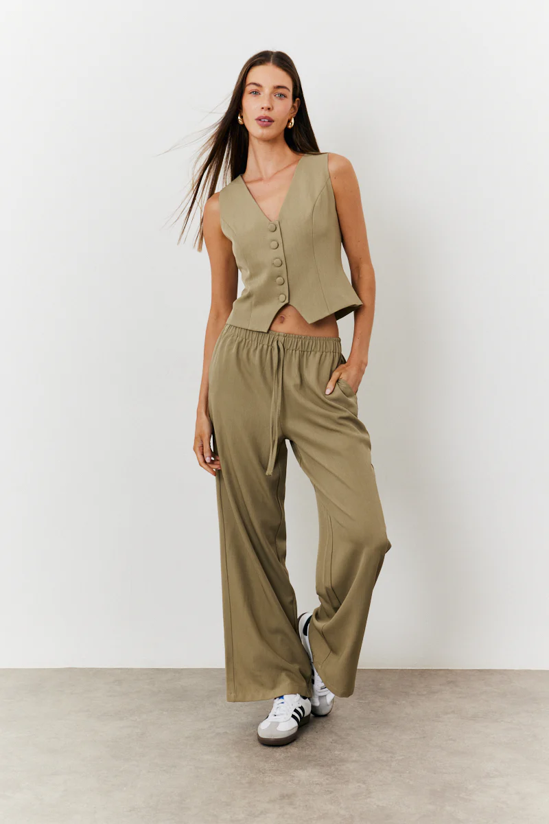Elasticated Mid Rise Wide Leg Trouser - Image 9