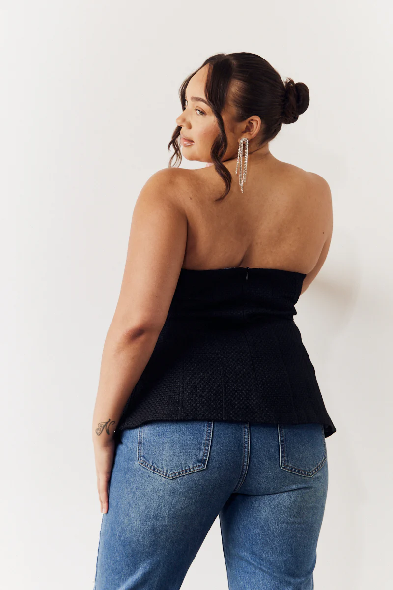 Black Boucle Bow Detail Bandeau Top - Image 7