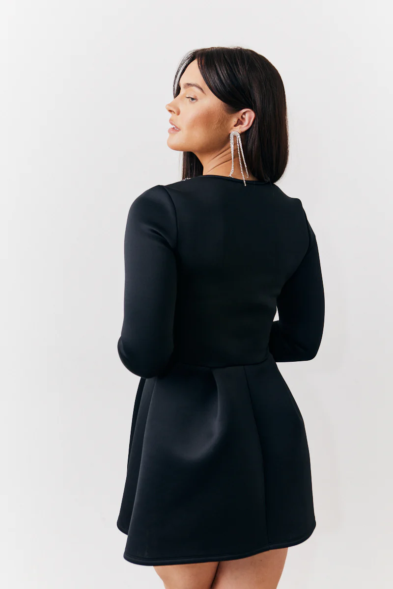 Black Embellished Neckline Black Mini Dress - Image 3