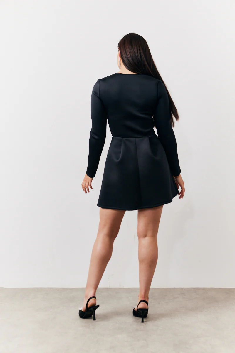 Black Embellished Neckline Black Mini Dress - Image 4