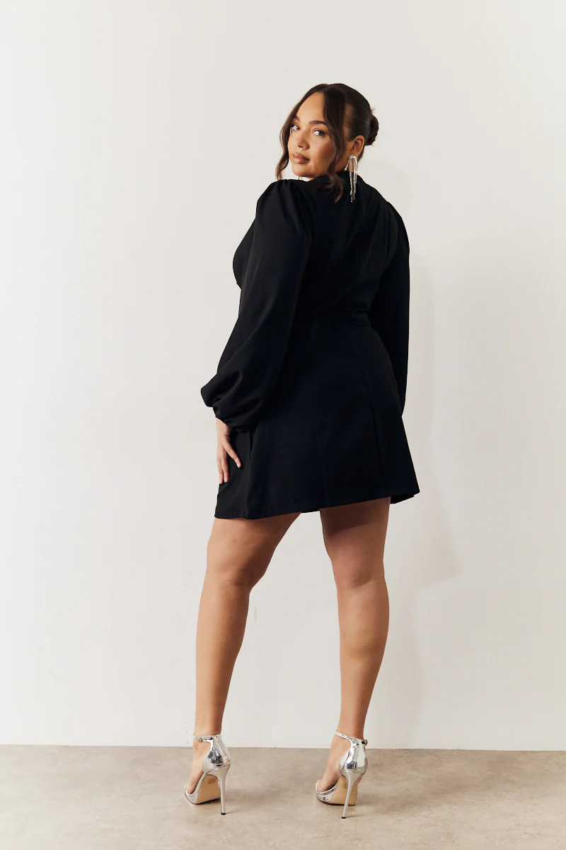 Black Embellished Trim Cut Out Balloon Sleeve Mini Dress - Image 8