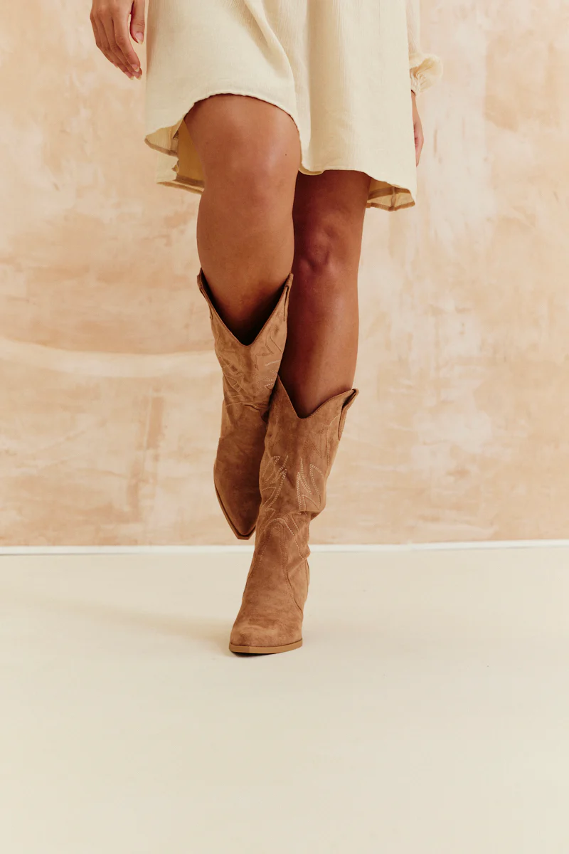 Faux Suede Embroidered Cowboy Boot - Image 6