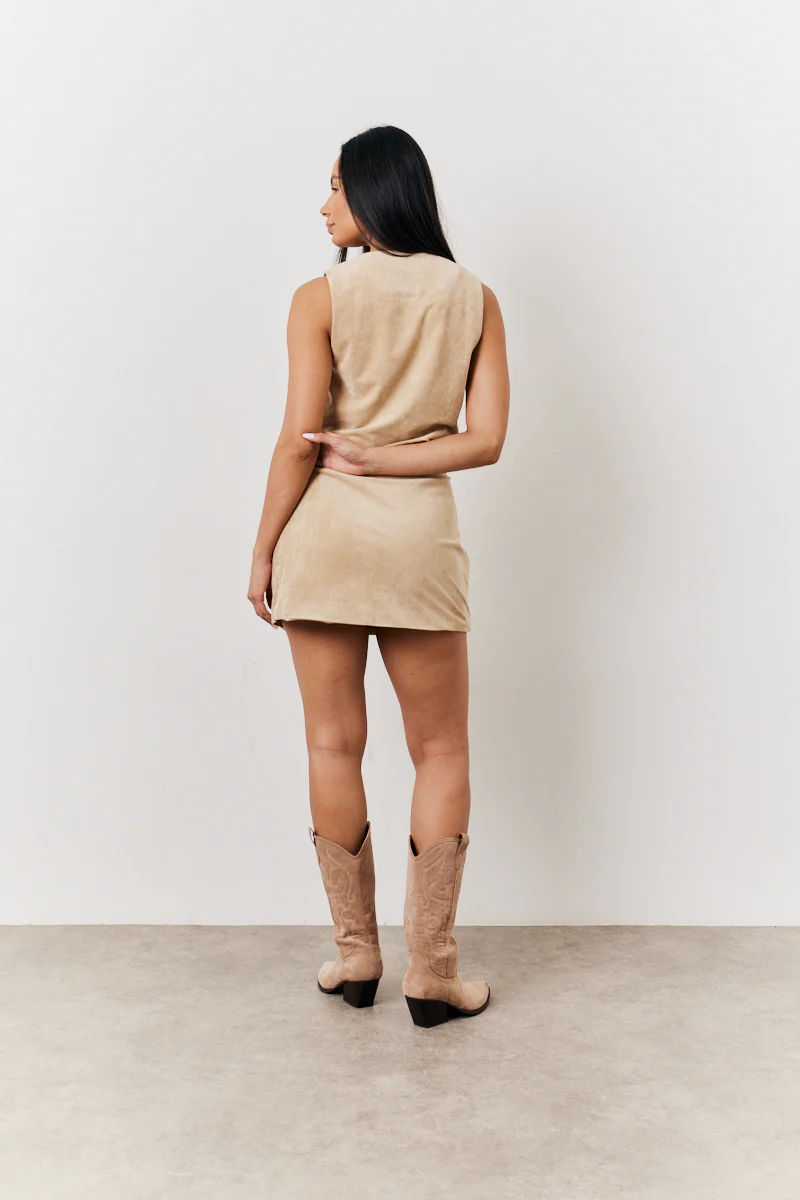 Camel Faux Suede Mini Skirt - Image 3