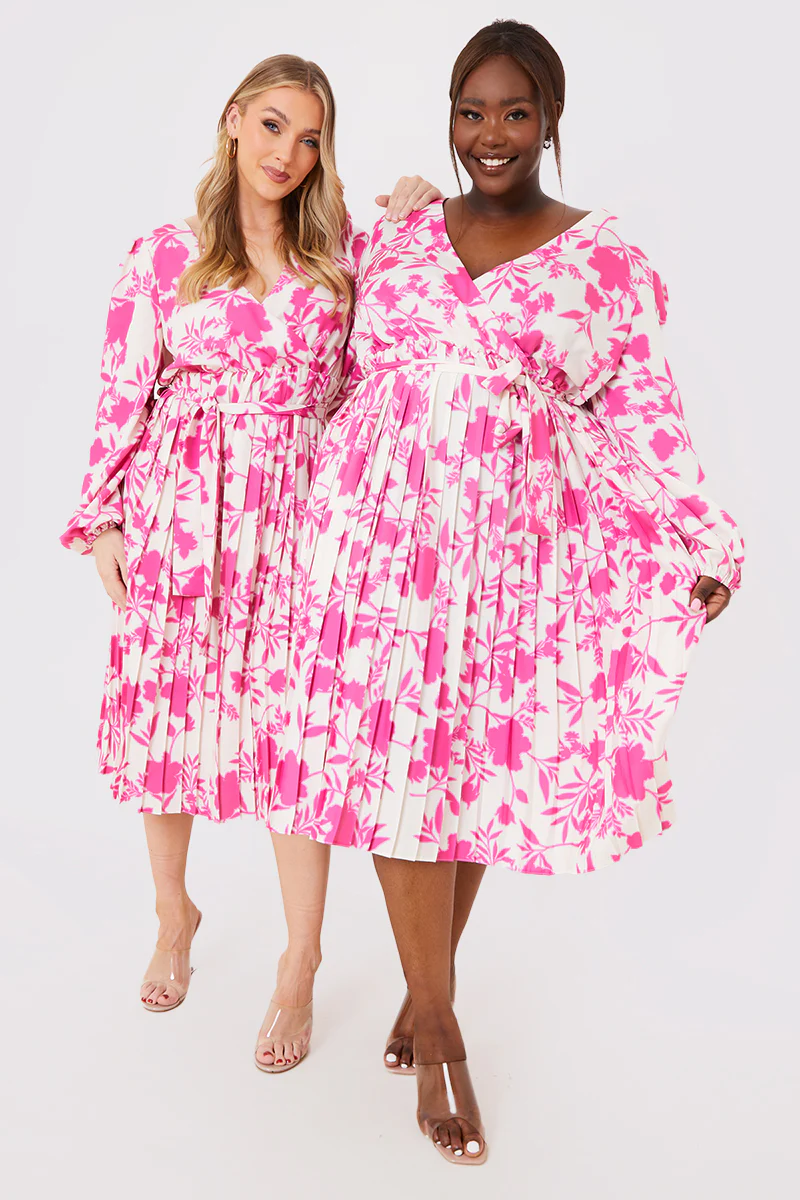 Floral Print Long Sleeve Pleated Midi Dress - Image 4