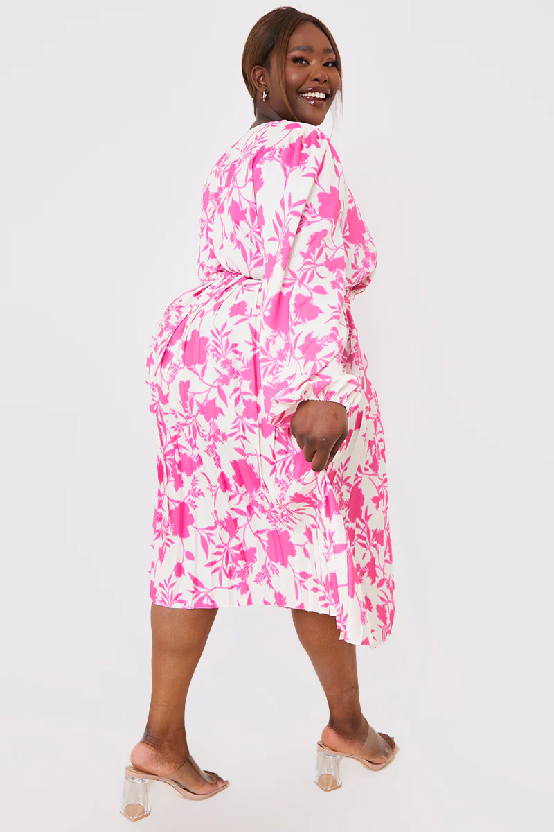 Floral Print Long Sleeve Pleated Midi Dress - Image 6