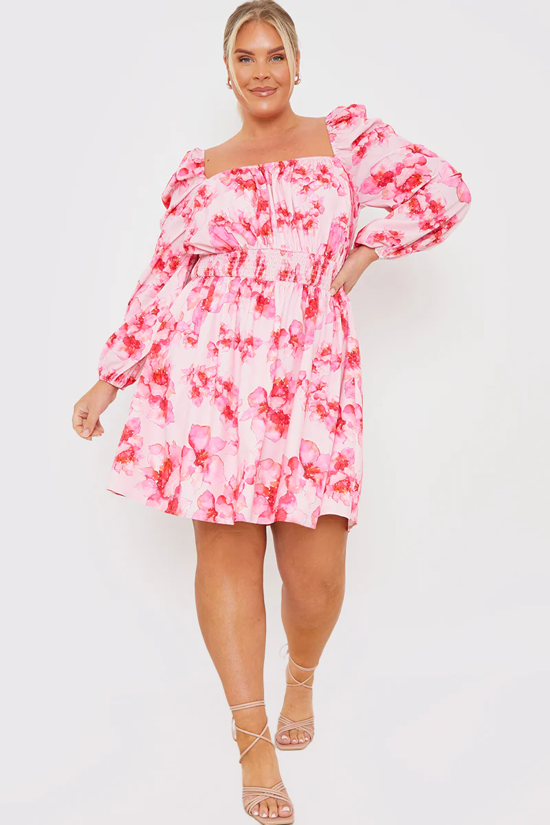 FLORAL SHIRRED WAIST MINI DRESS - Image 2