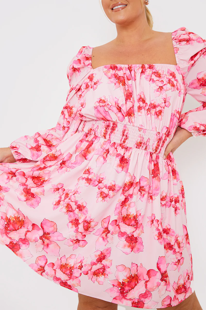 FLORAL SHIRRED WAIST MINI DRESS - Image 3