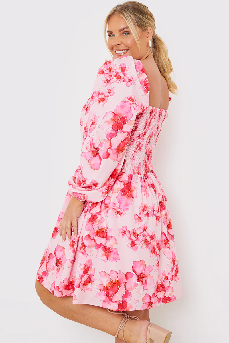 FLORAL SHIRRED WAIST MINI DRESS - Image 4