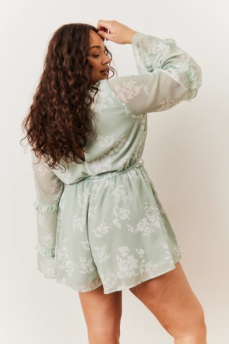 Sage Floral Print Floaty Playsuit - Image 3