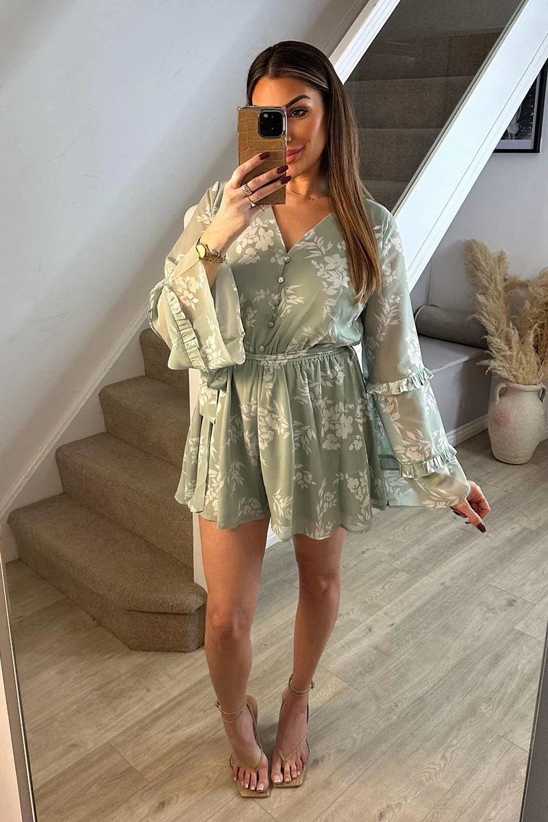 Sage Floral Print Floaty Playsuit - Image 5