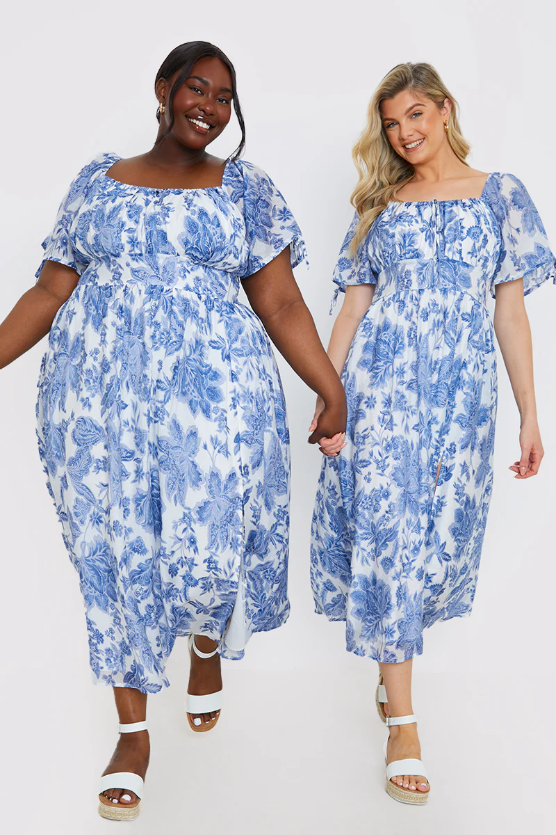 Floral Puff Sleeve Sweetheart Midi Dress - Image 4