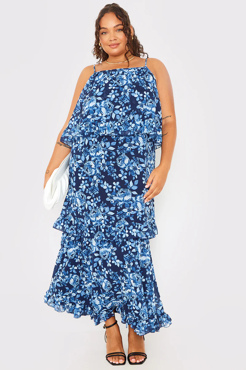 Floral Chiffon Tiered Frill Detail Midaxi Dress - Image 5