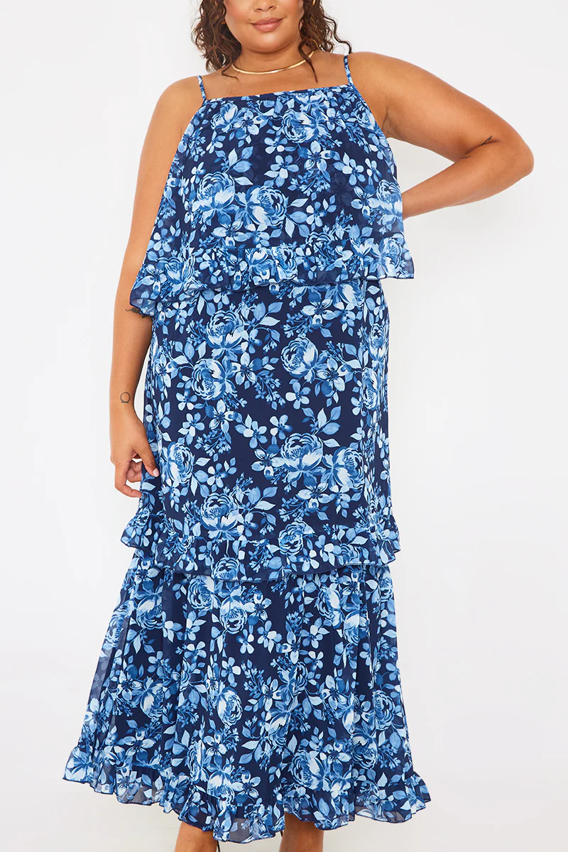 Floral Chiffon Tiered Frill Detail Midaxi Dress - Image 7