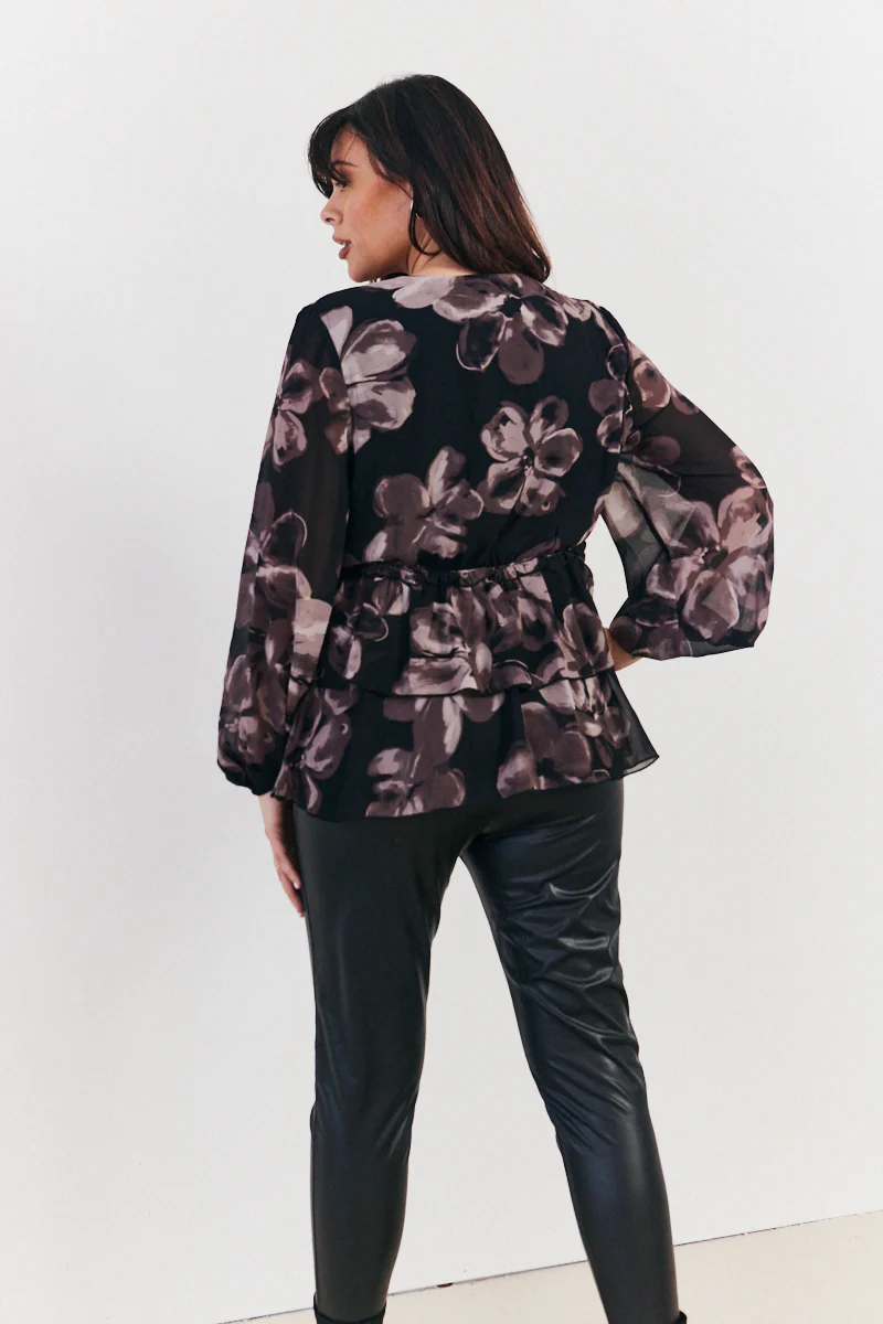 Floral V Neck Frill Detail Blouse - Image 7