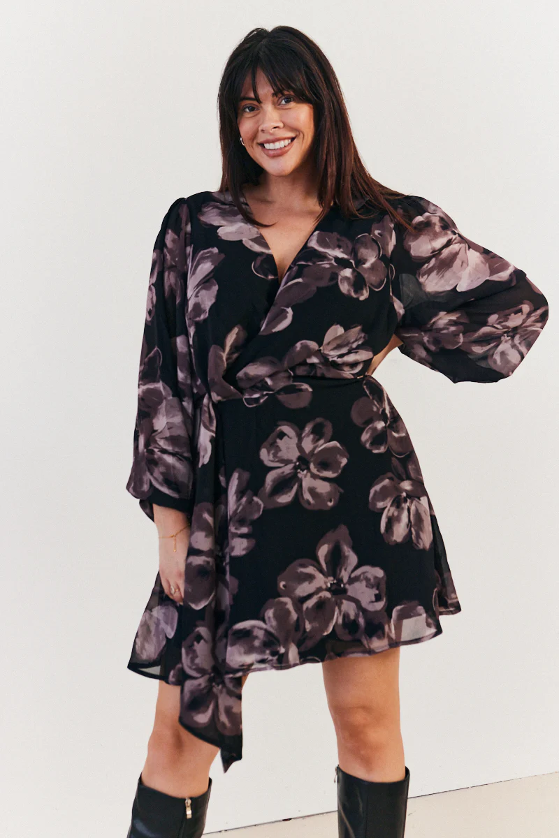 Floral Wrap Front Detail Skater Dress - Image 5