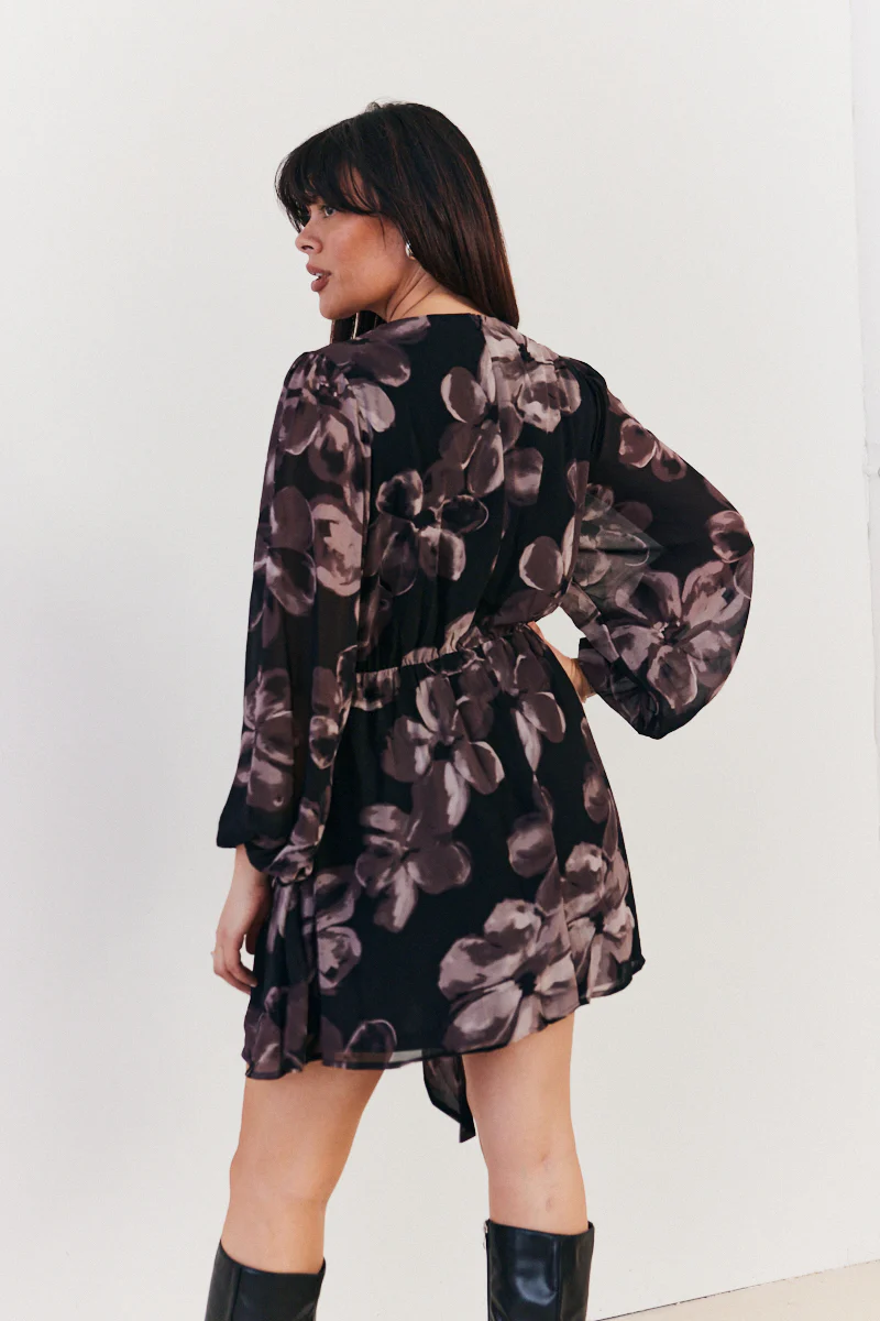 Floral Wrap Front Detail Skater Dress - Image 8