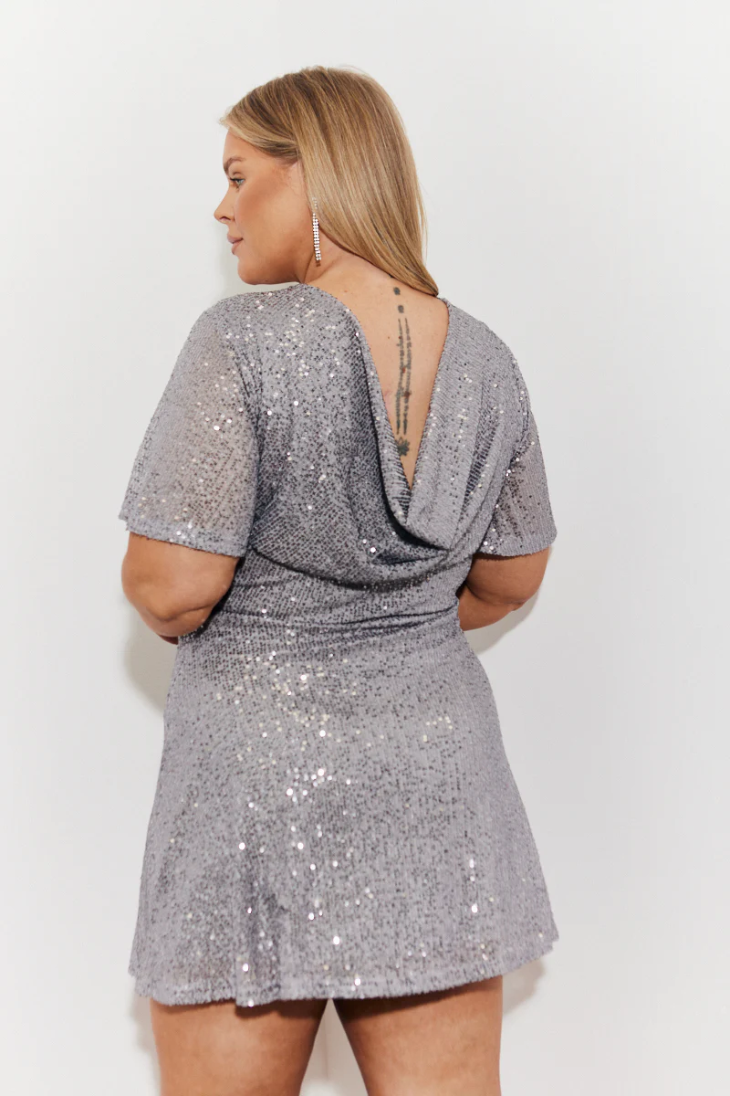 Flutter Sleeve Cowl Back Sequin Mini Dress - Image 7