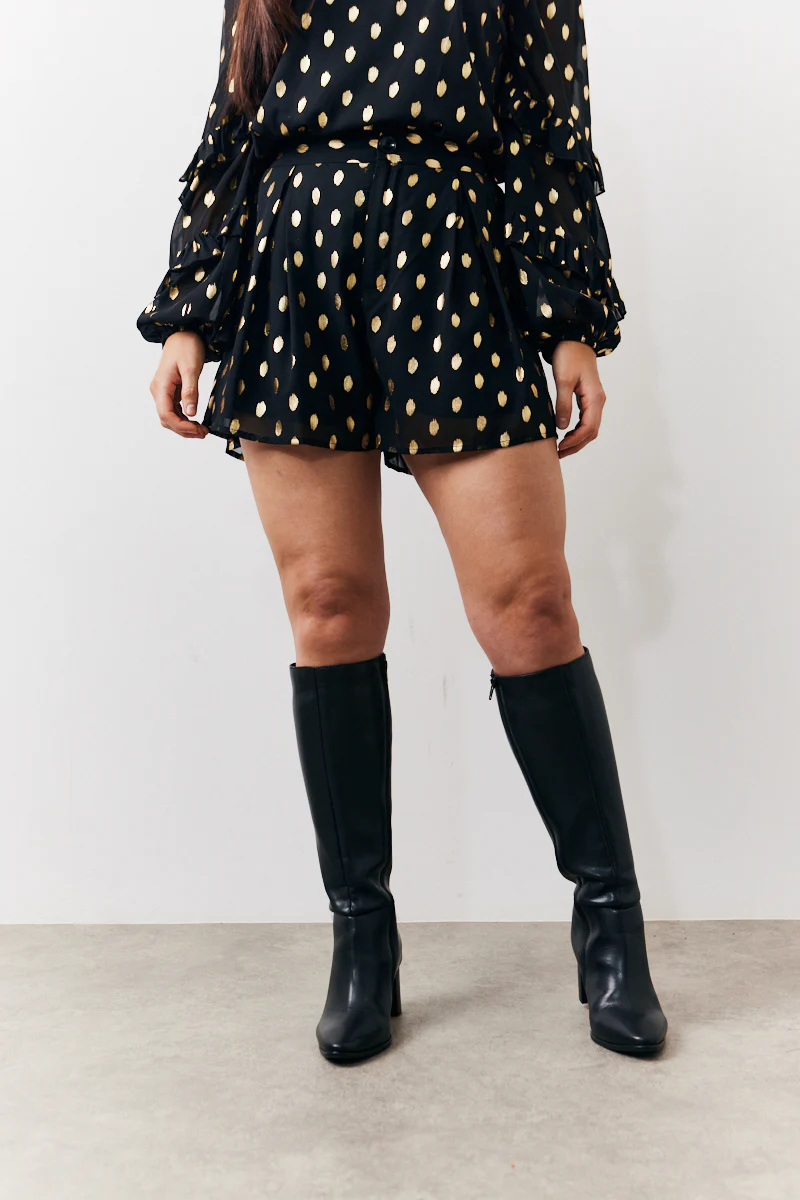 Black Foil Detail Chiffon Shorts - Image 2