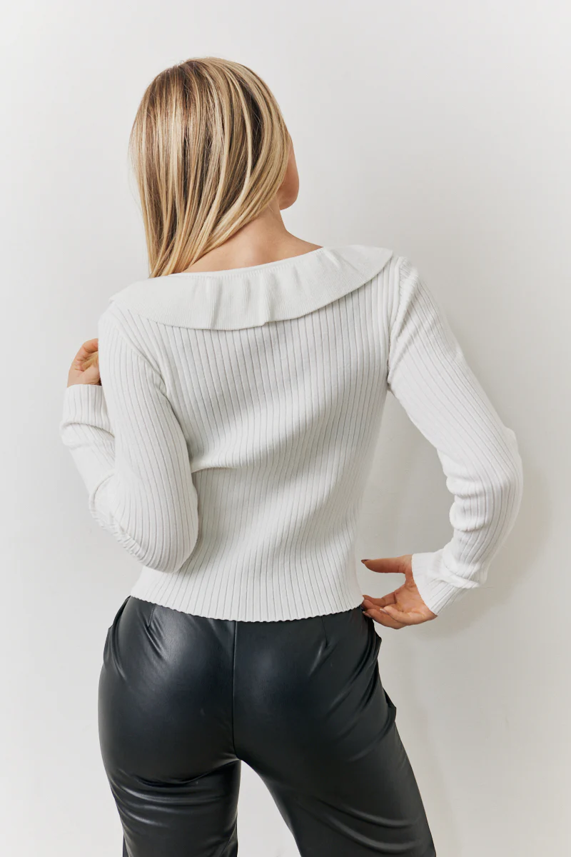 Cream Frill Detail Knitted Top - Image 4