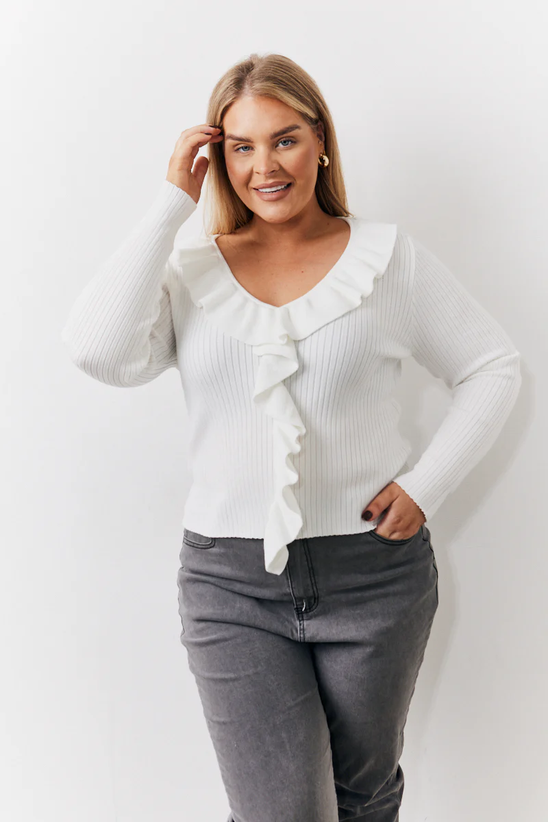 Cream Frill Detail Knitted Top - Image 5