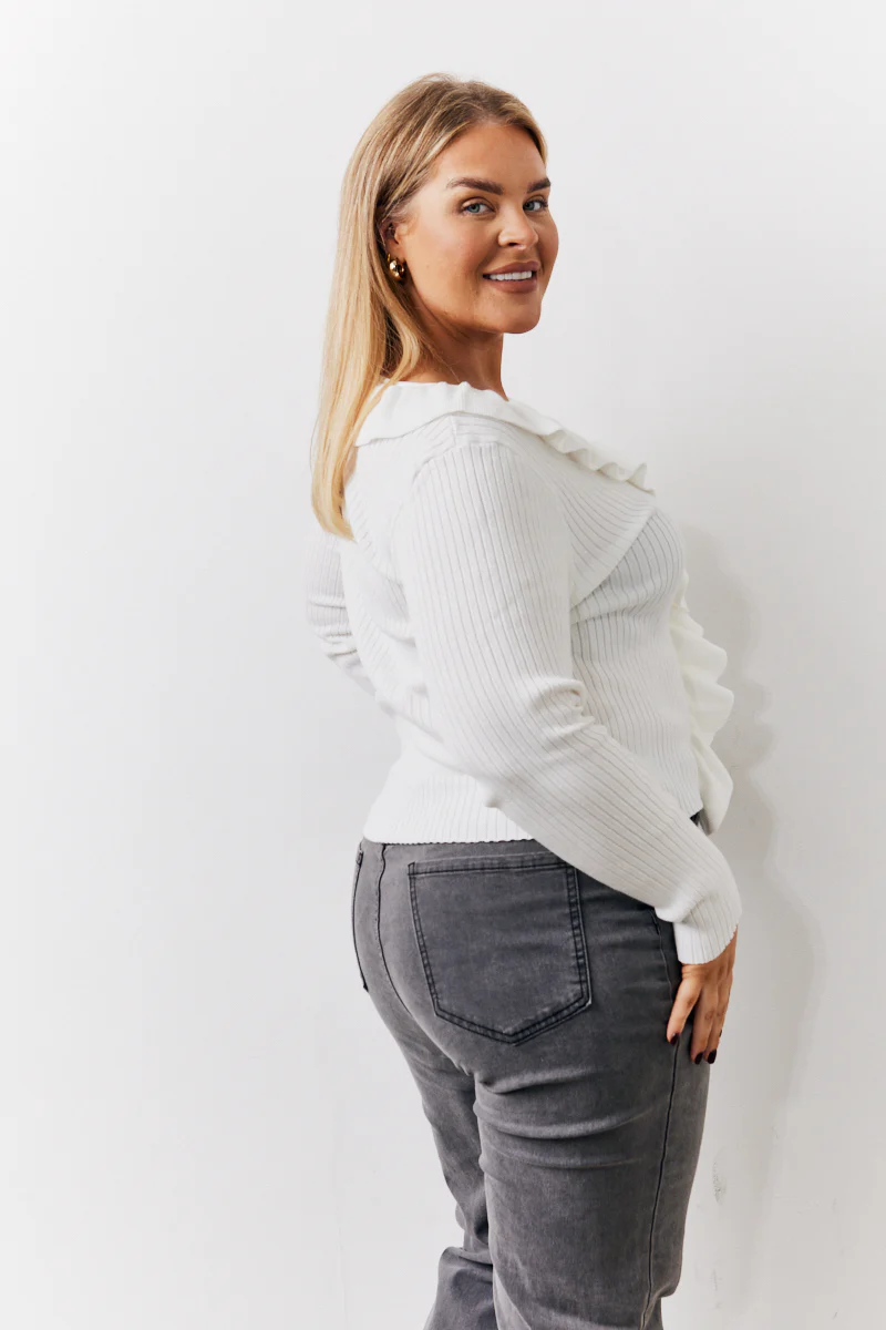 Cream Frill Detail Knitted Top - Image 8