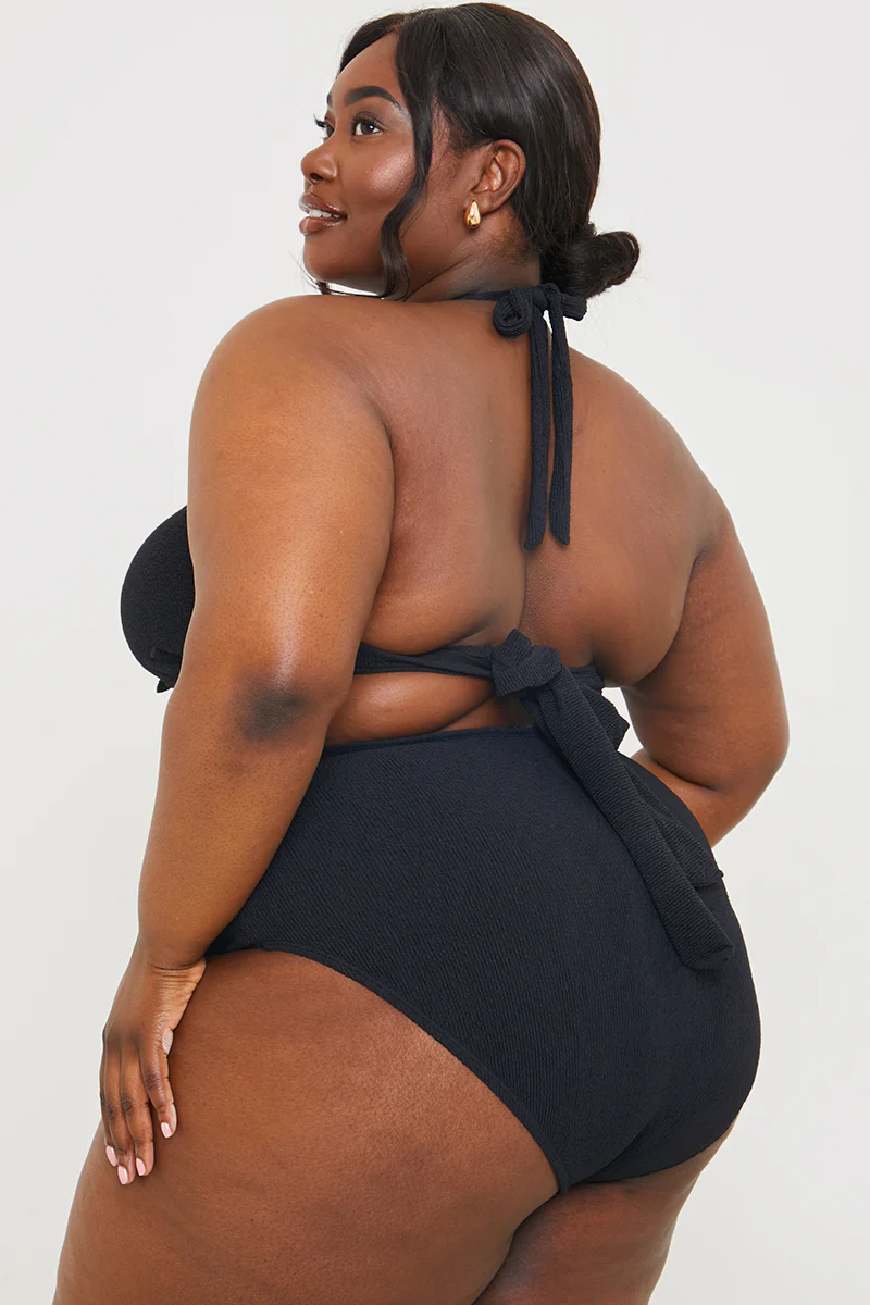 Control Textured Gold Bar Detail High Waisted Bikini Bottom - Image 8