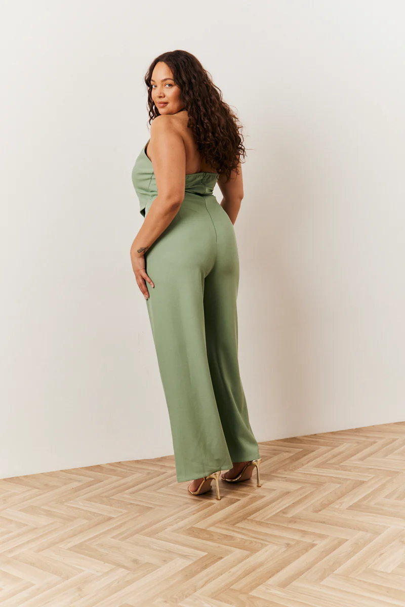 Sage Tailored Halterneck Waistcoat Wide Leg Jumpsuit - Image 3