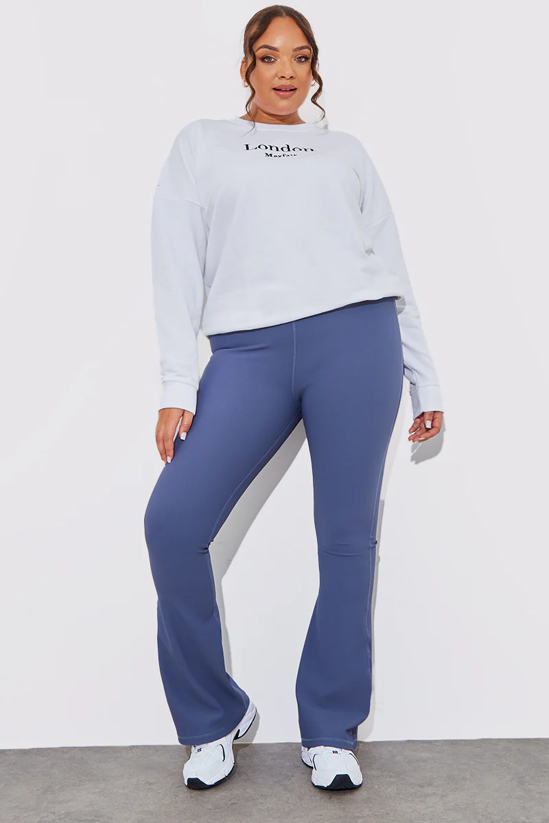 High Waist Kick Flare Rib Trouser - Image 10