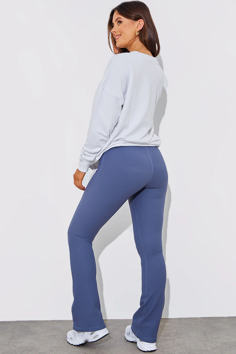 High Waist Kick Flare Rib Trouser - Image 9