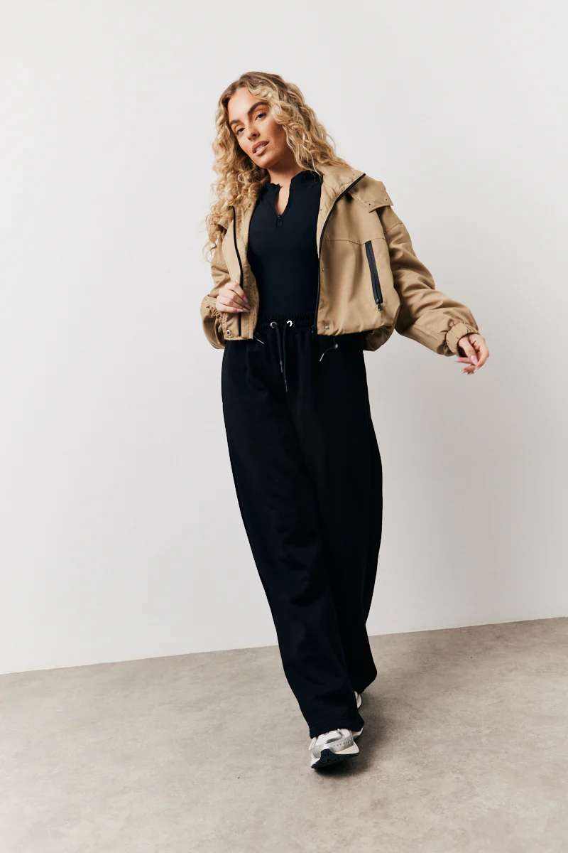 Stone Hooded Cropped Windbreaker Jacket - Image 2