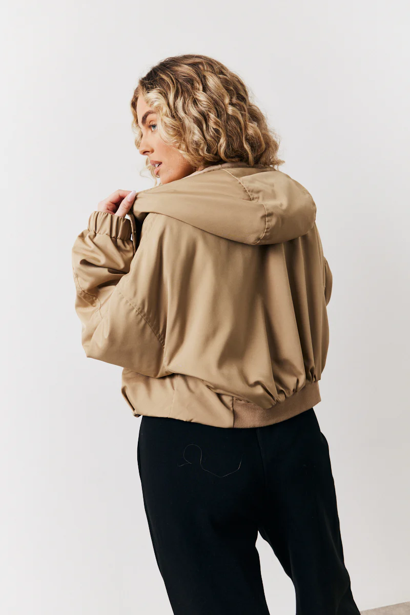 Stone Hooded Cropped Windbreaker Jacket - Image 4
