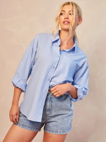 Light Blue Denim Paper Bag Shorts - Image 5