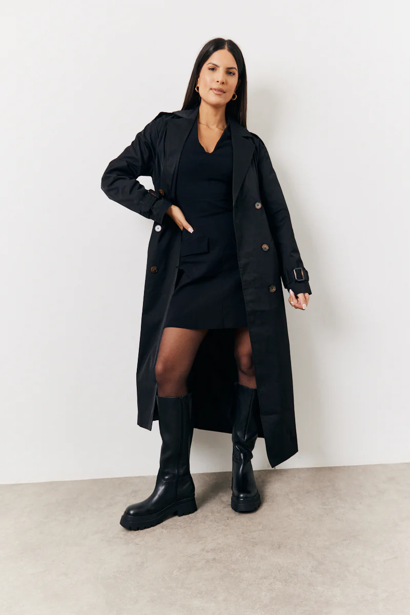 Black Structured Plunge Front Sleeveless Mini Dress - Image 9