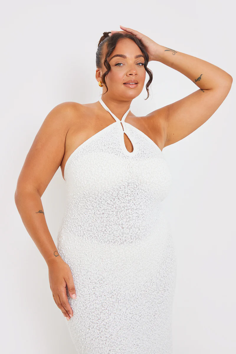 Interest Yarn Halter Neck Knit Midi Dress - Image 5