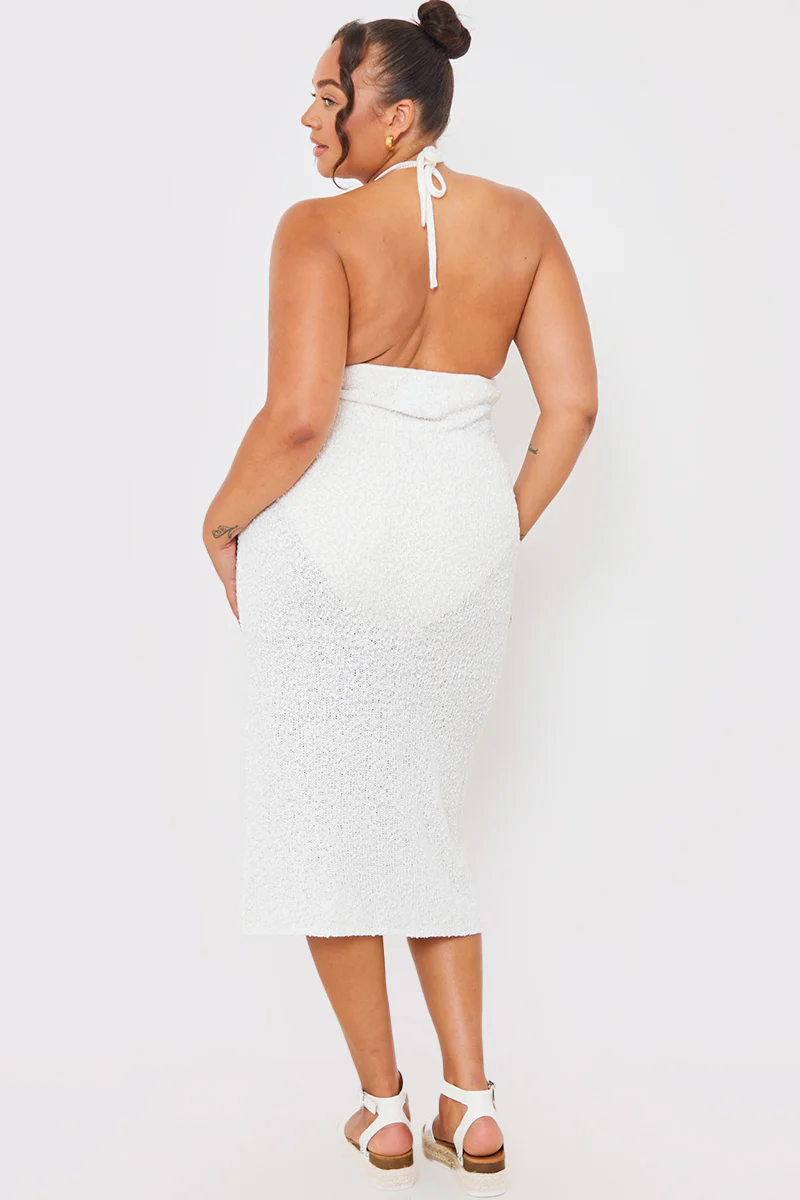 Interest Yarn Halter Neck Knit Midi Dress - Image 6