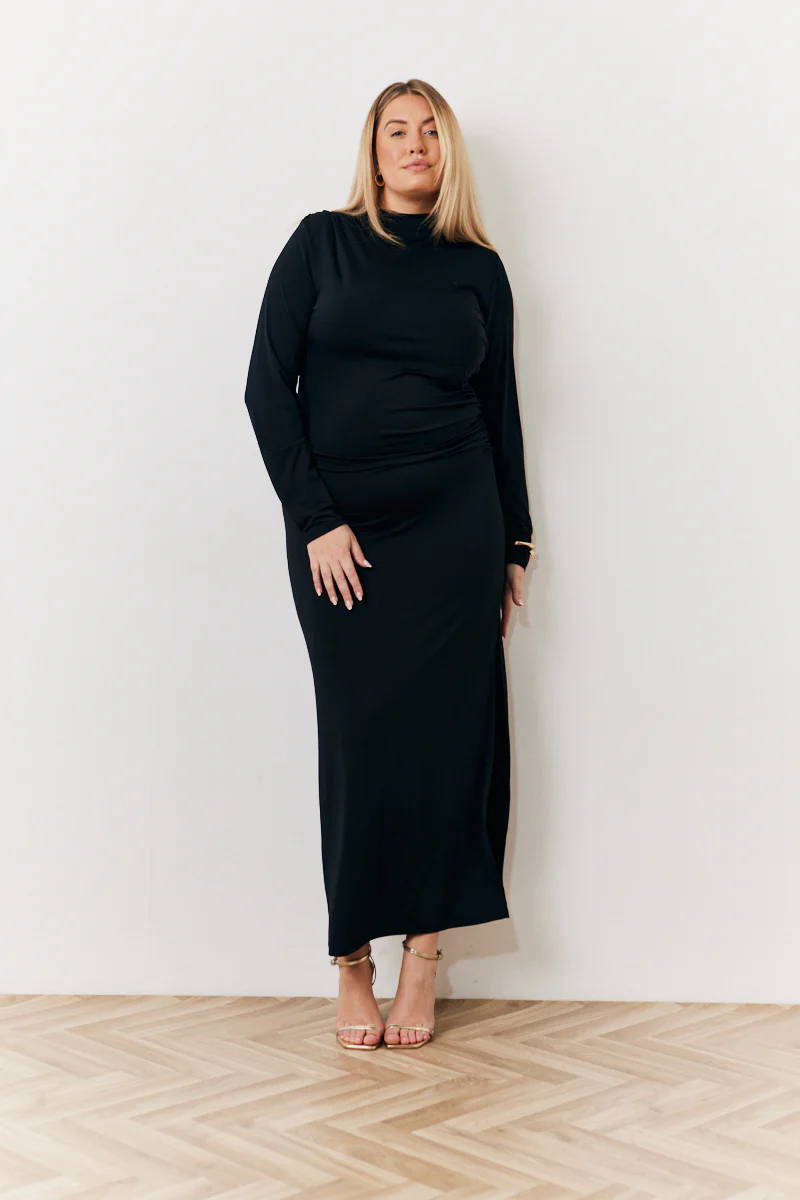 Draped High Neck Dress Black - Image 2