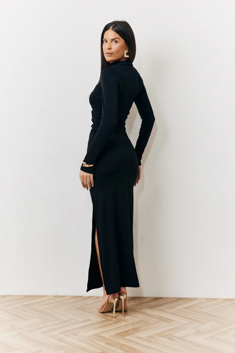 Draped High Neck Dress Black - Image 4