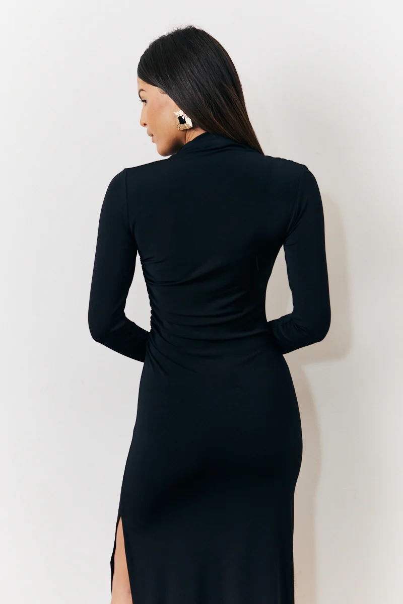 Draped High Neck Dress Black - Image 5