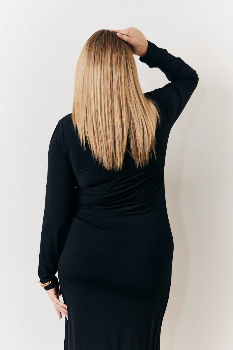 Draped High Neck Dress Black - Image 6