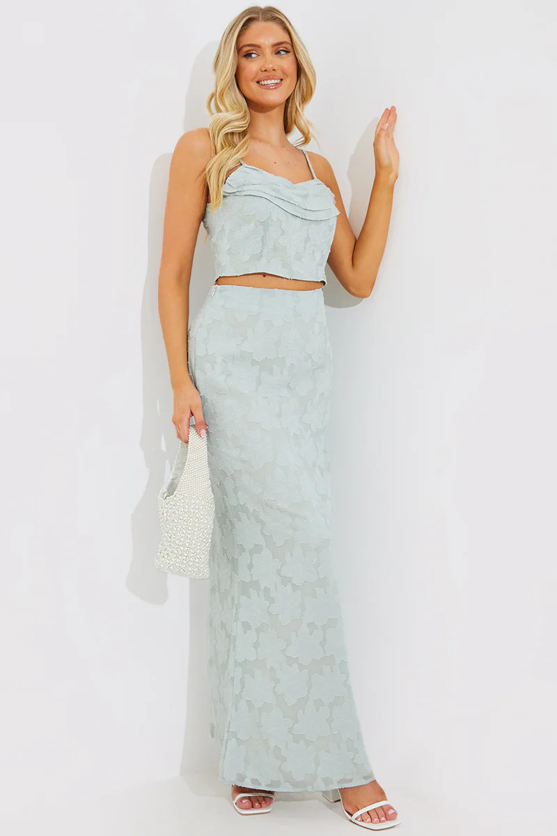 Jacquard Draped Cami Co-Ord Crop Top - Image 2