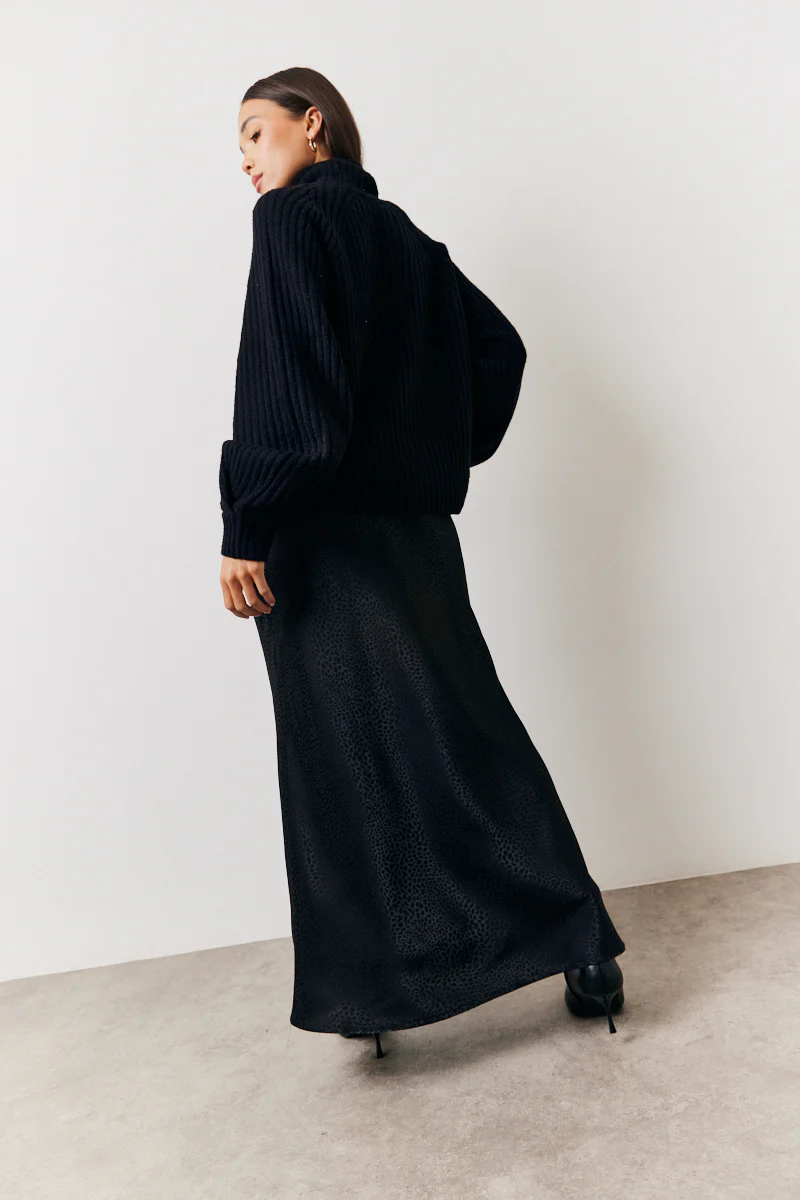 Black Jacquard Printed Slip Skirt - Image 7