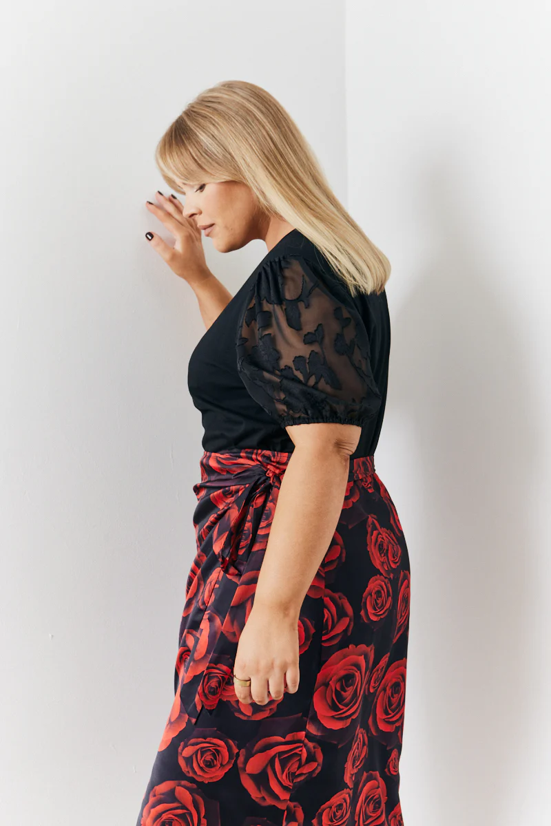 Jacquard Puff Sleeve Top - Image 3
